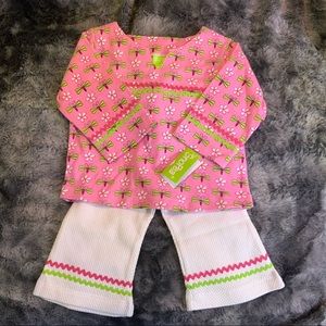 NWT SnoPea Dragonfly Pink Baby Girl Top with Pants 6-9m